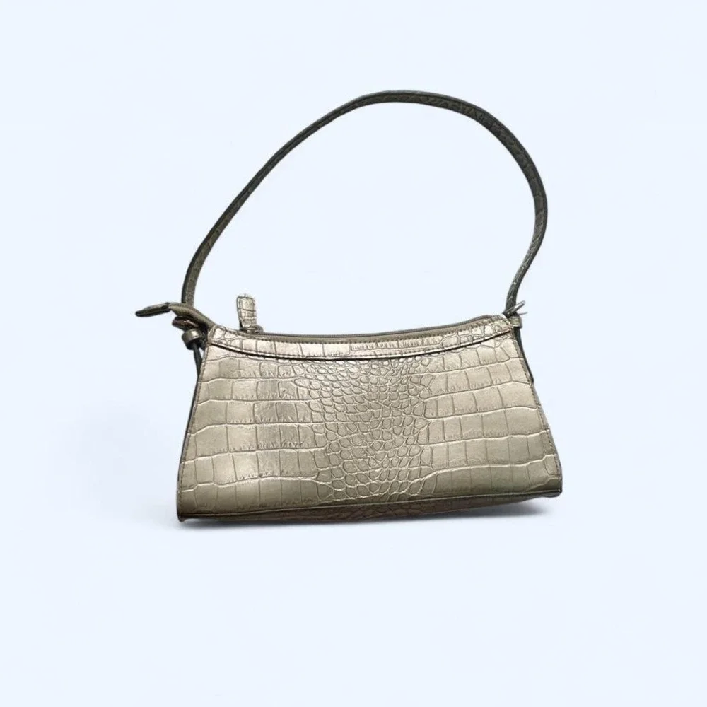 Y2K croc print purse‎ sage green with heart charm